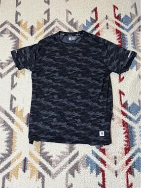 Carhartt LWD Shirt Mens Medium Black Gray Camo Relaxed Moisture Wicking Vented